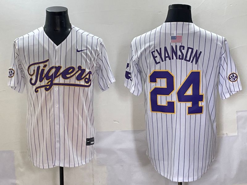 Men 2025 LSU Tigers #24 Eyanson White Stripe Nike Joint Name Nike NCAA Jersey style 1->ncaa teams->NCAA Jersey